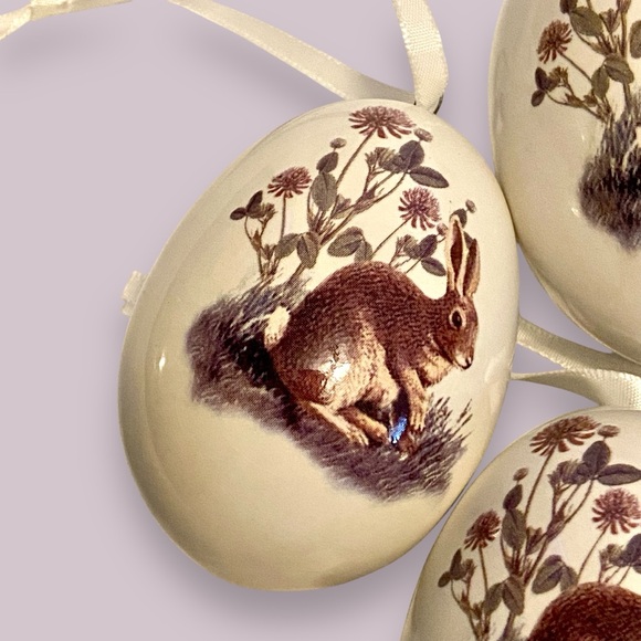 Set of 7 VTG China Bella Lux Christmas Tree Ornament Eggs Rabbits w/White Ribbon - Picture 4 of 8